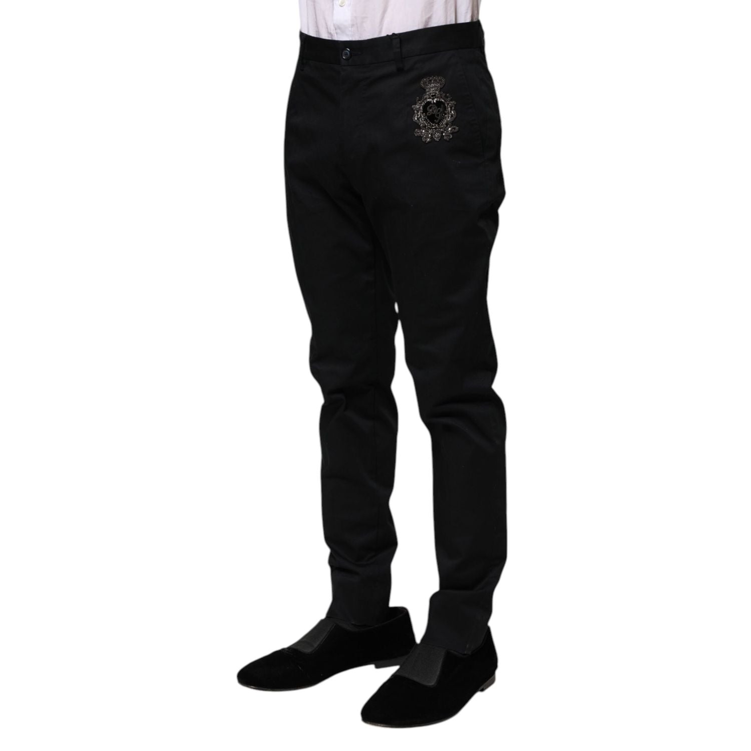 Dolce & Gabbana Dark Blue Logo Cotton Dress Pants