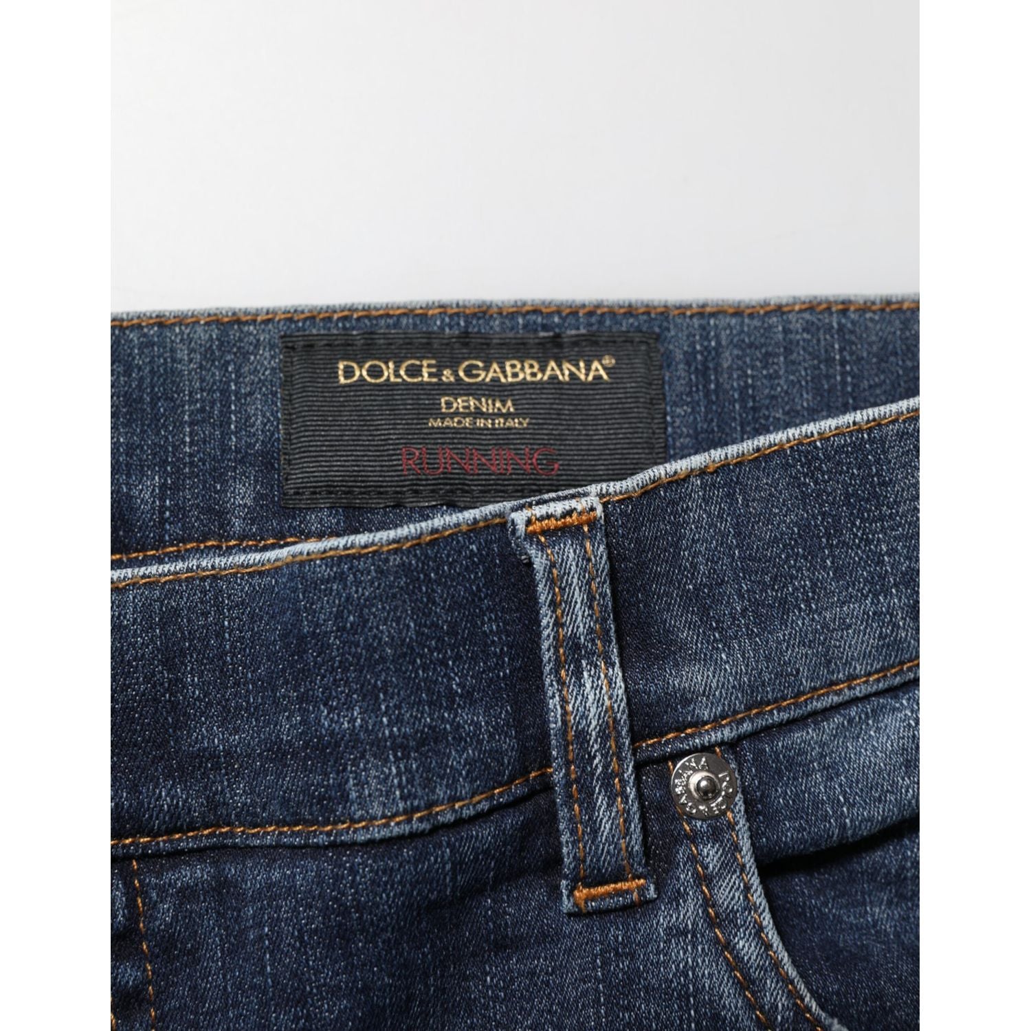 Dolce & Gabbana Dark Blue Washed Running Ripped Denim Jeans
