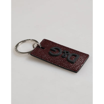 Dolce & Gabbana Dark Brown Leather Logo Metal Ring Men Keychain Keyring
