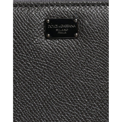 Dolce & Gabbana Dark Gray Leather DG Logo Zip Around Continental Wallet
