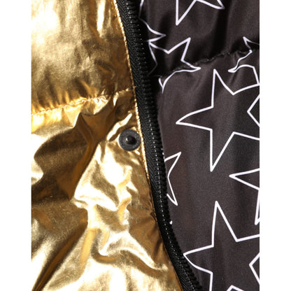Dolce & Gabbana Gold Hooded Puffer Quilted Full Zip Jacket