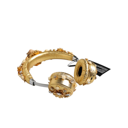 Dolce & Gabbana Gold Leather Floral Crystal Angel Headset Headphones
