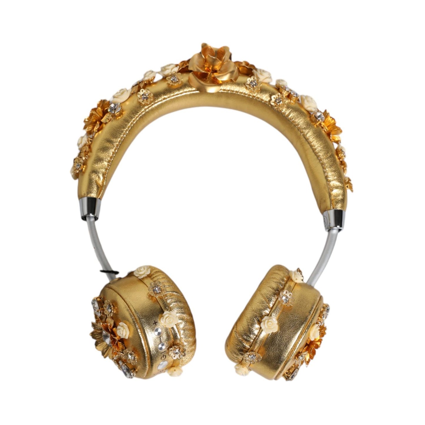 Dolce & Gabbana Gold Leather Floral Crystal Angel Headset Headphones