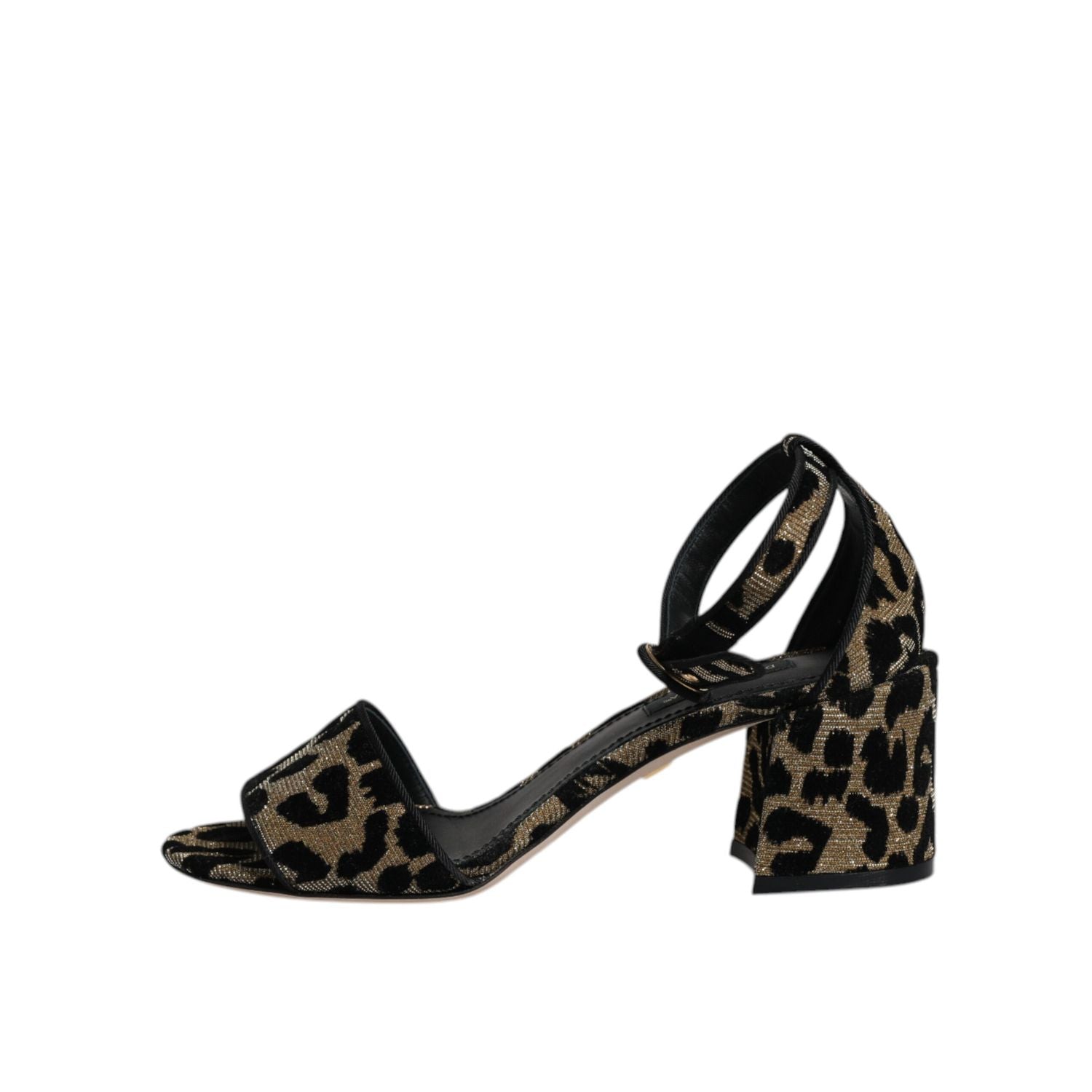 Dolce & Gabbana Gold Leopard Ankle Strap Heels Sandals Shoes