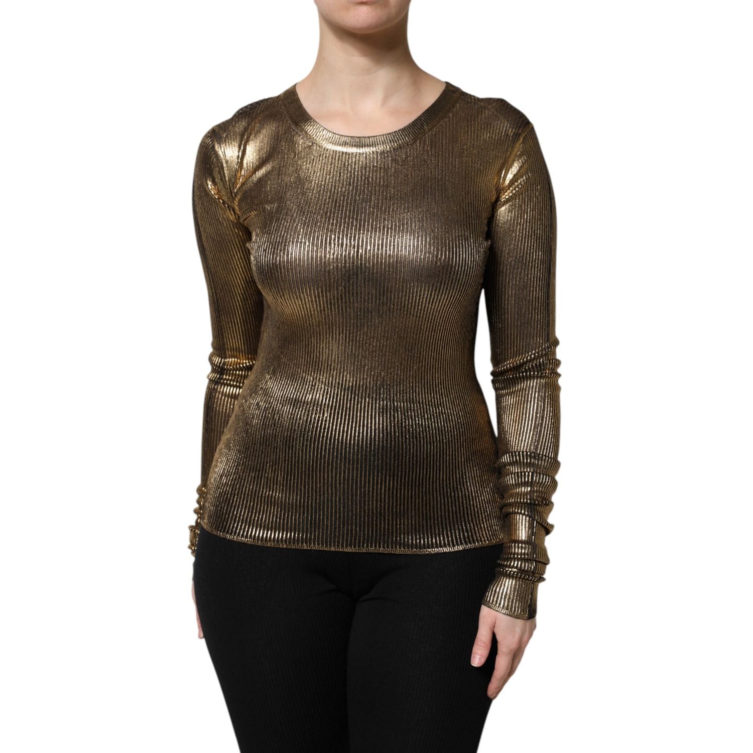 Dolce & Gabbana Gold Round Neck Long Sleeve Pullover Top