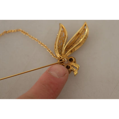 Dolce & Gabbana Gold Tone 925 Sterling Silver Crystal Chain Brooch Dolce & Gabbana