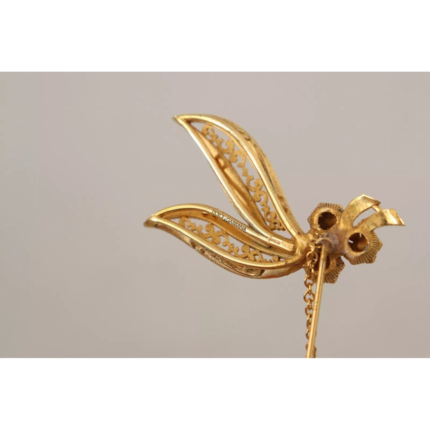 Dolce & Gabbana Gold Tone 925 Sterling Silver Crystal Chain Brooch Dolce & Gabbana