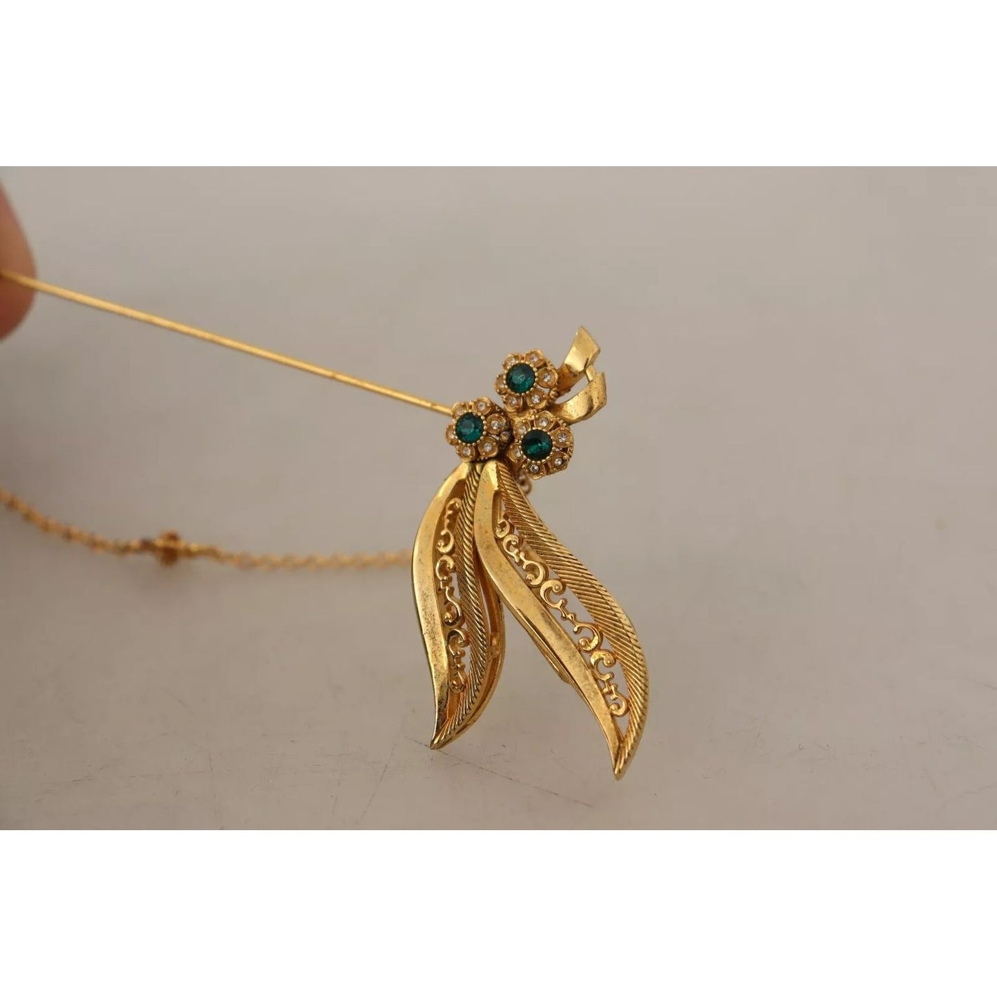 Dolce & Gabbana Gold Tone 925 Sterling Silver Crystal Chain Brooch Dolce & Gabbana