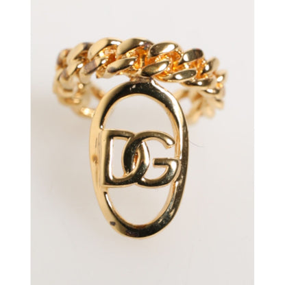 Dolce & Gabbana Gold Tone Brass Oval DG Logo Chain Adjustable Ring