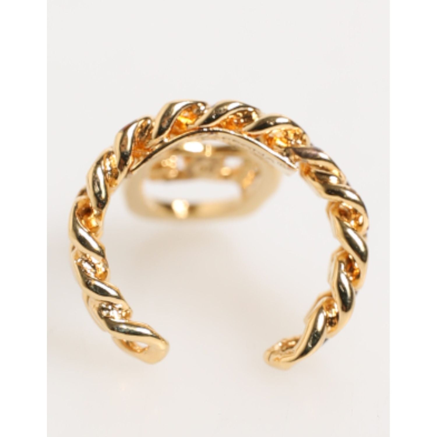 Dolce & Gabbana Gold Tone Brass Oval DG Logo Chain Adjustable Ring