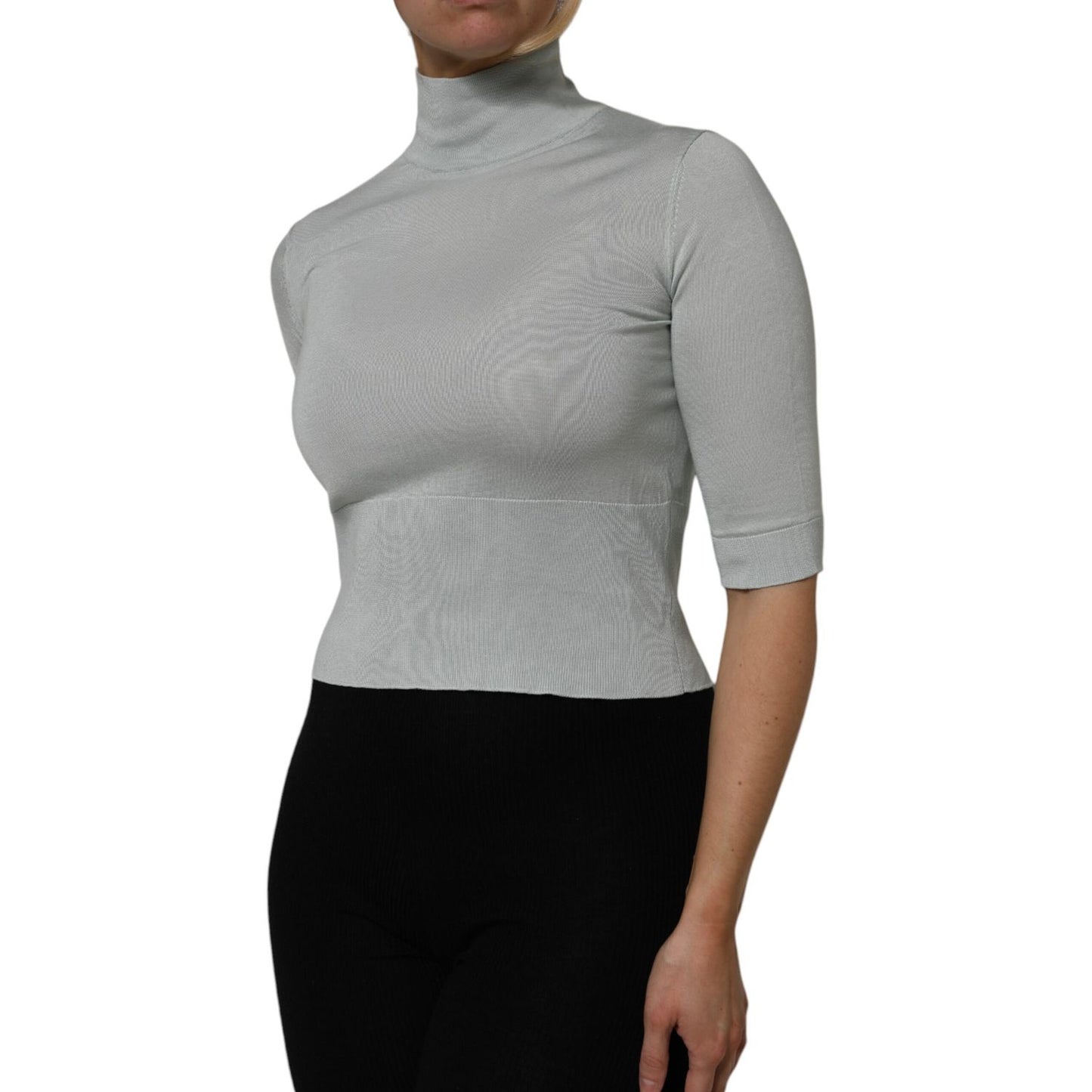 Dolce & Gabbana Gray Turtle Neck 3/4 Sleeves Pullover Top