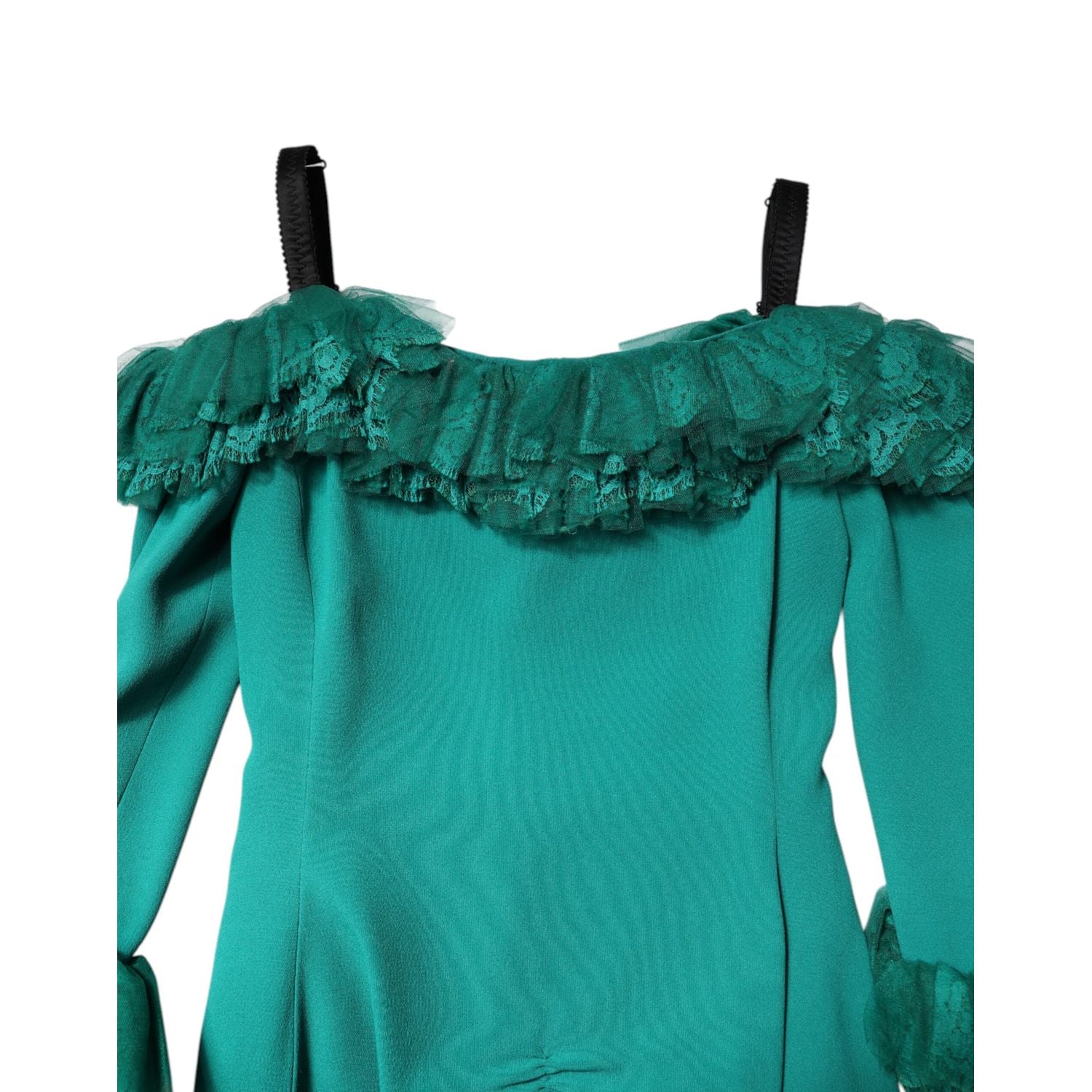 Dolce & Gabbana Green Lace Off Shoulder Sheath Mini Dress