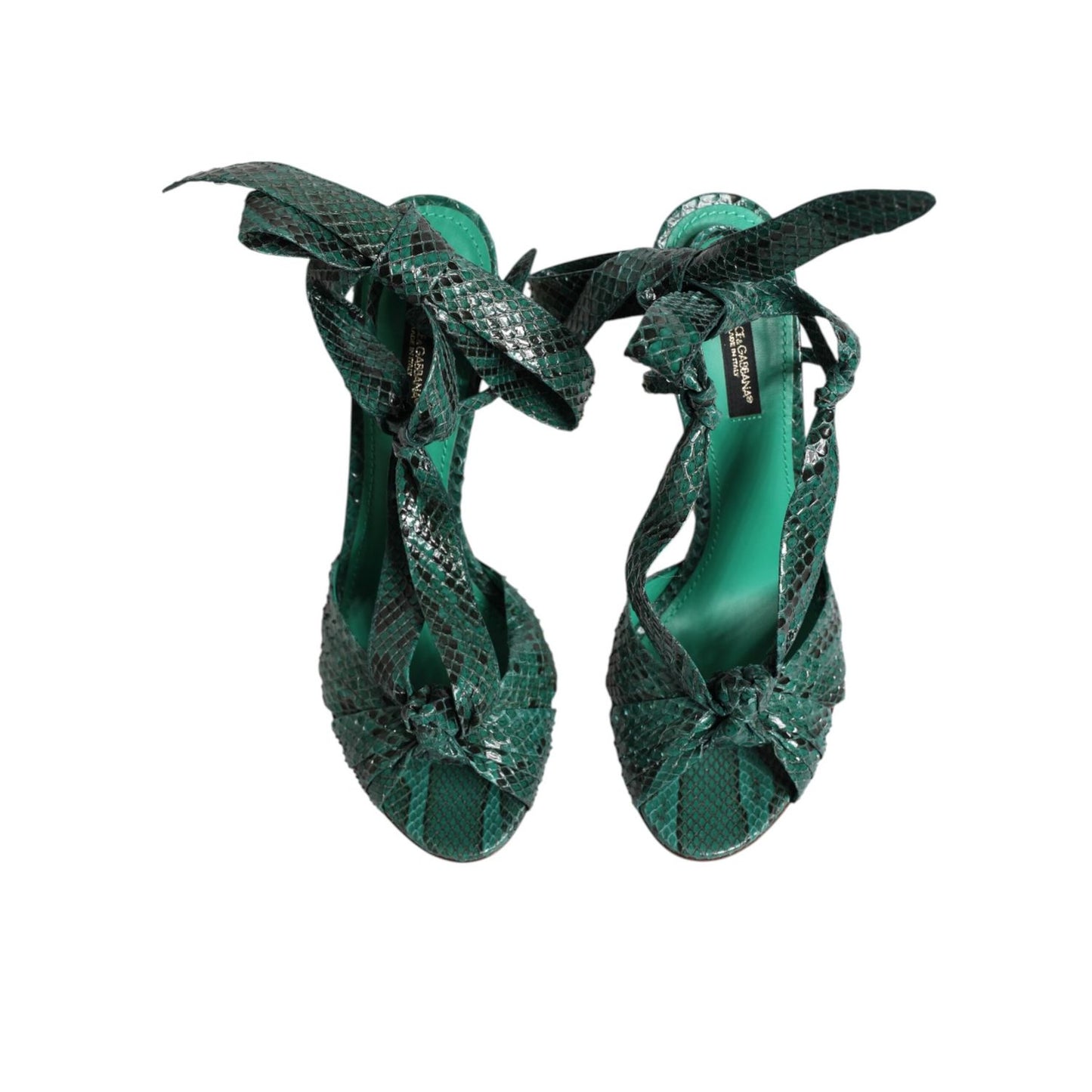 Dolce & Gabbana Green Python Leather Heels Sandals Shoes