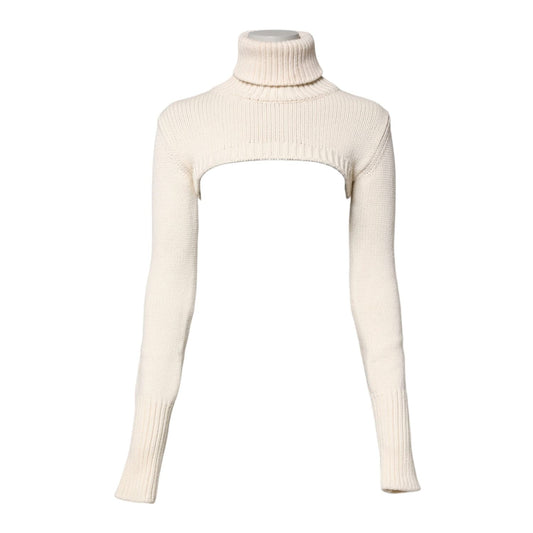 Dolce & Gabbana Ivory Cashmere Turtleneck Cropped Top Sweater