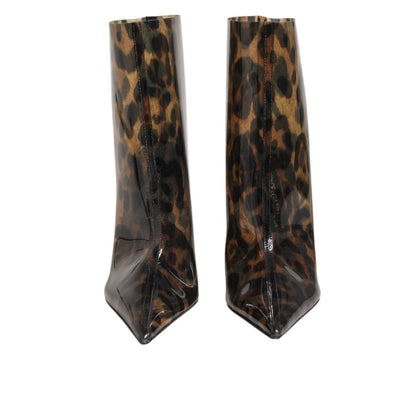 Dolce & Gabbana Leopard Print PVC Pointed Toe Boots Shoes