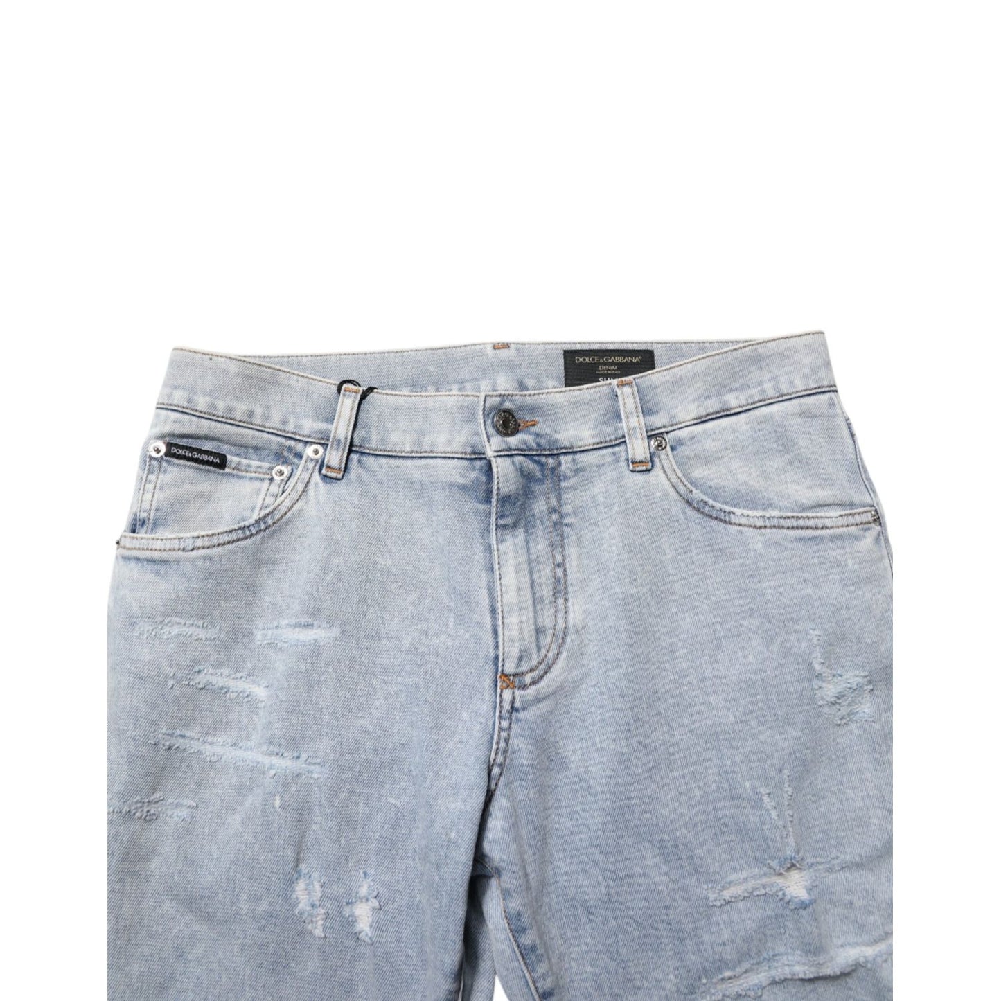 Dolce & Gabbana Light Blue Distressed Slim Fit Ripped Denim Jeans