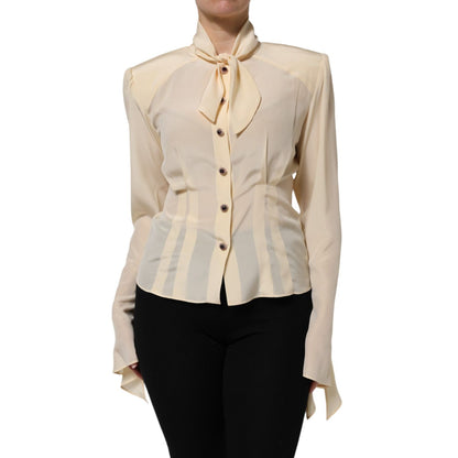 Dolce & Gabbana Light Yellow Silk Ascot Collared Blouse Top