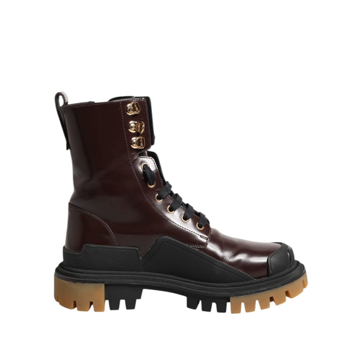 Dolce & Gabbana Maroon Leather Mid Calf Biker Boots Shoes Dolce & Gabbana