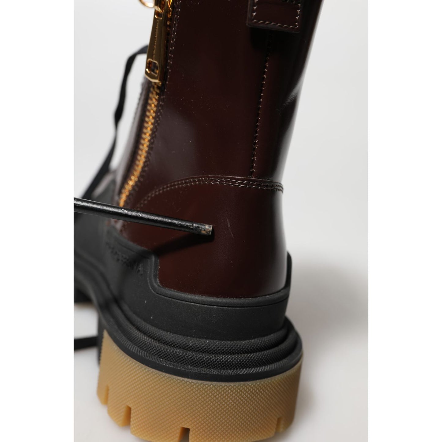 Dolce & Gabbana Maroon Leather Mid Calf Biker Boots Shoes Dolce & Gabbana