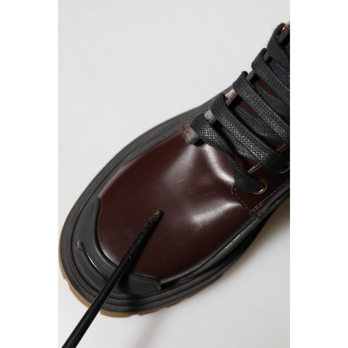 Dolce & Gabbana Maroon Leather Mid Calf Biker Boots Shoes Dolce & Gabbana
