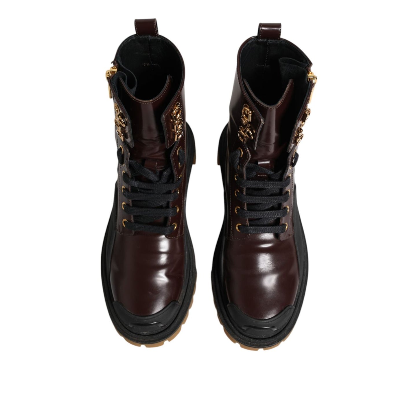 Dolce & Gabbana Maroon Leather Mid Calf Biker Boots Shoes Dolce & Gabbana
