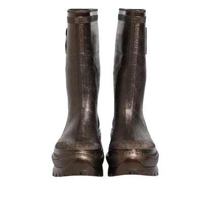 Dolce & Gabbana Metallic Brown Pull On Rain Boots Shoes