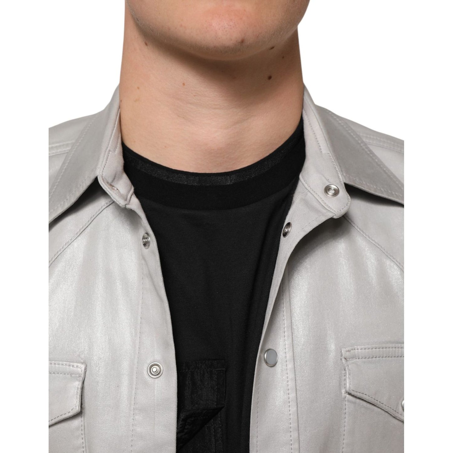 Dolce & Gabbana Metallic Gray Cotton Button Down Men Shirt
