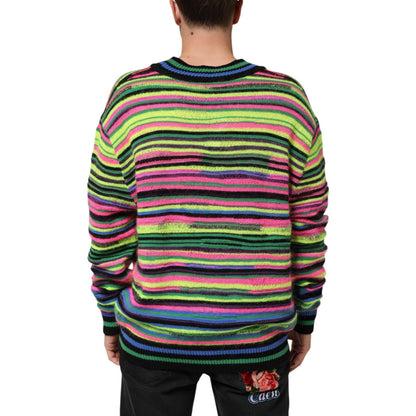 Dolce & Gabbana Multicolor DG Logo V-Neck Knit Pullover Sweater