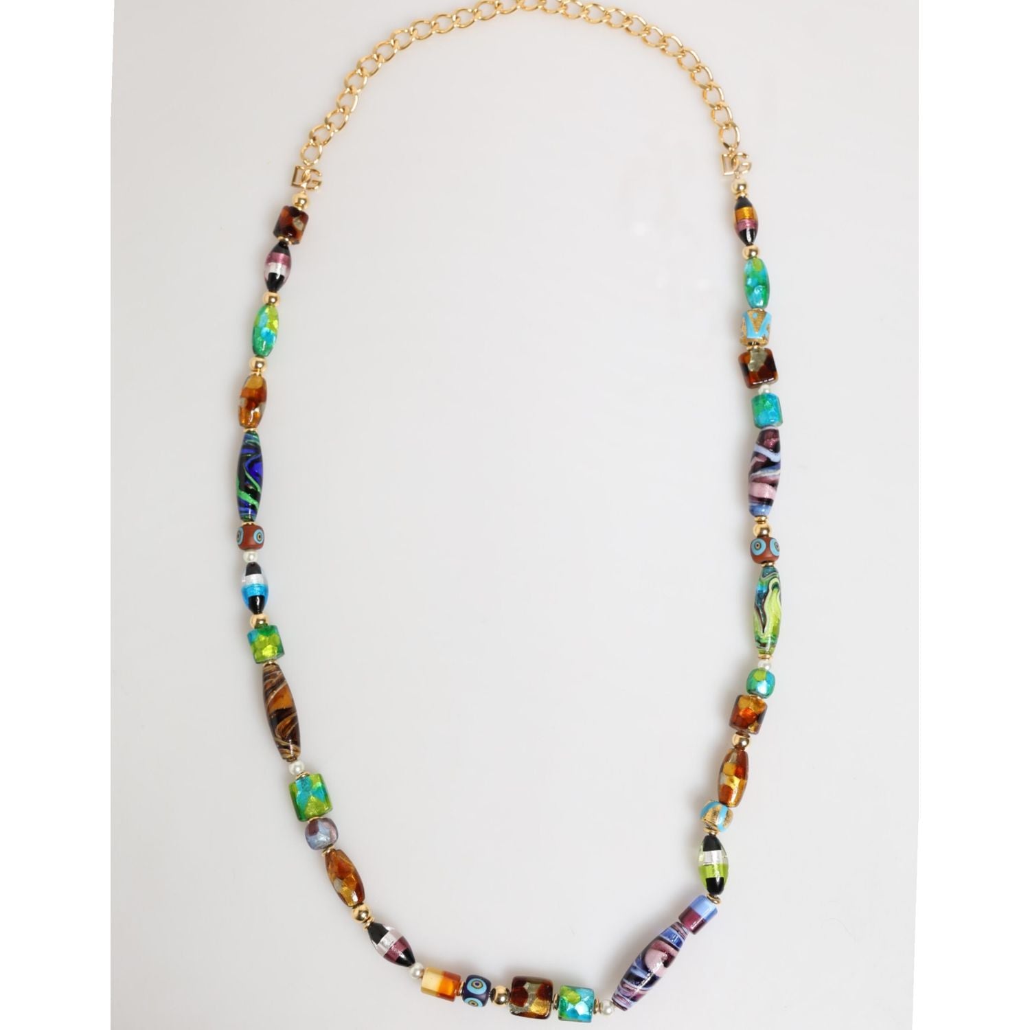 Dolce & Gabbana Multicolor Murano Glass Beads Gold Chain Jewelry Necklace