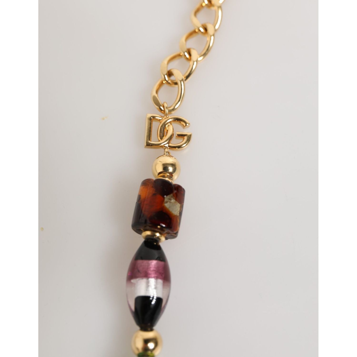 Dolce & Gabbana Multicolor Murano Glass Beads Gold Chain Jewelry Necklace
