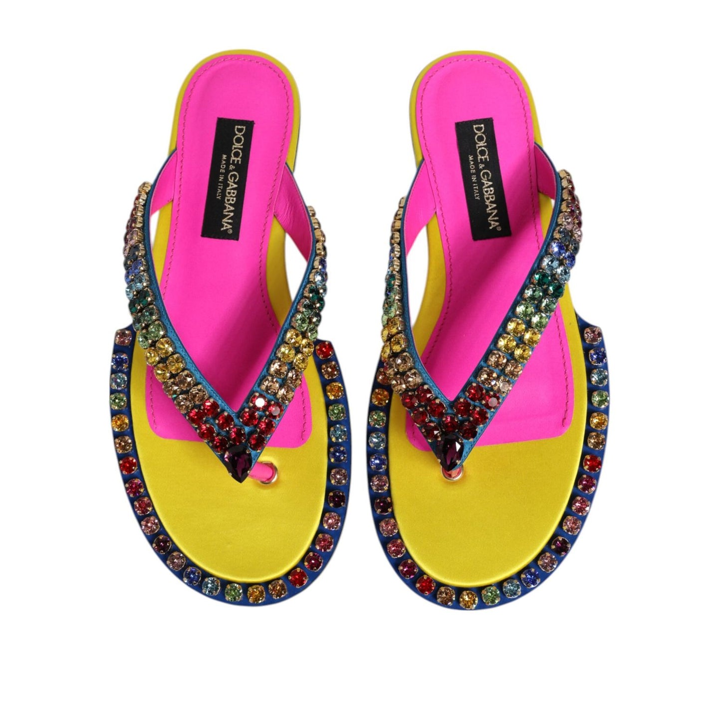 Dolce & Gabbana Multicolor Rhinestone Flip Flop Flat Sandals Shoes