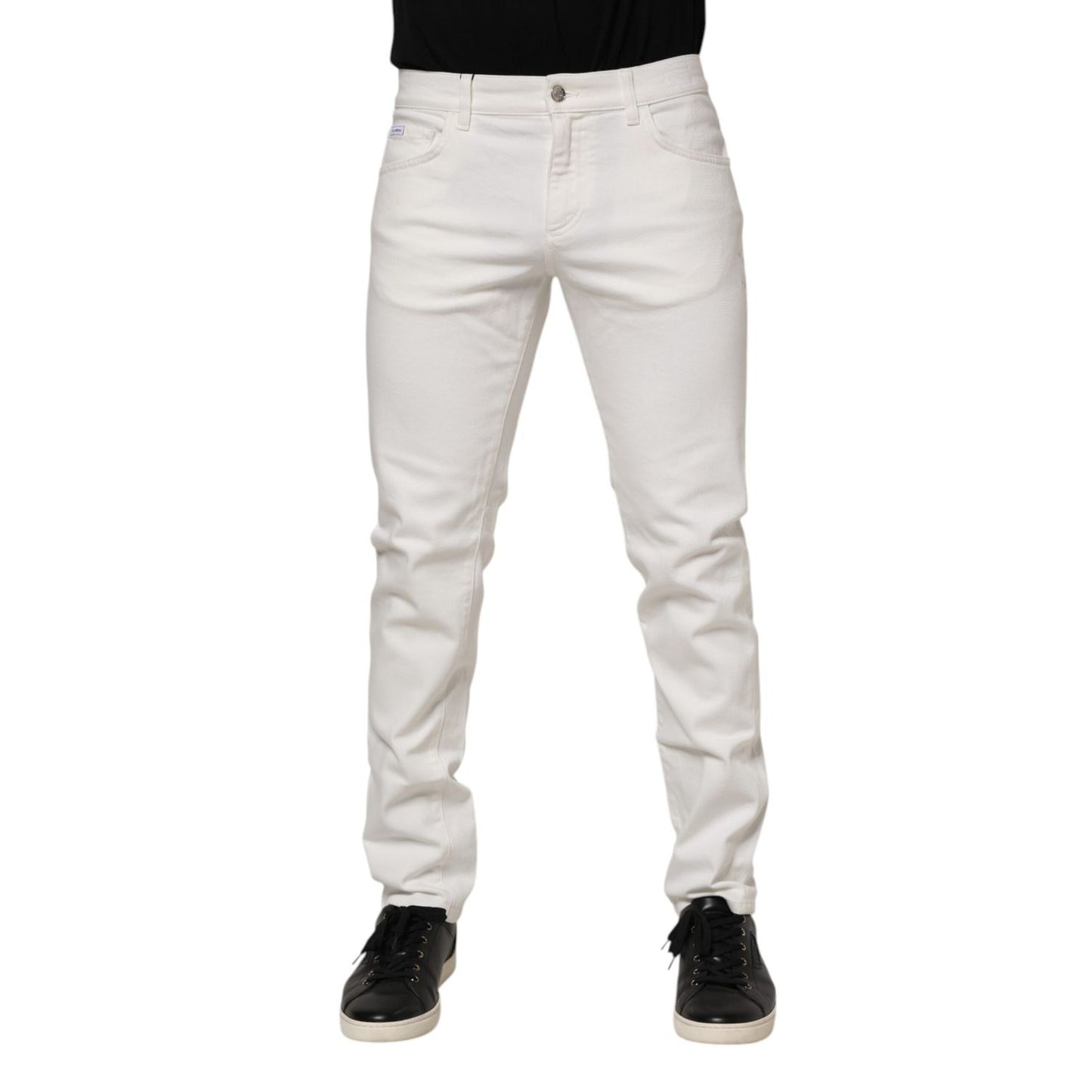 Dolce & Gabbana Off White Cotton Stretch Slim Fit Denim Jeans