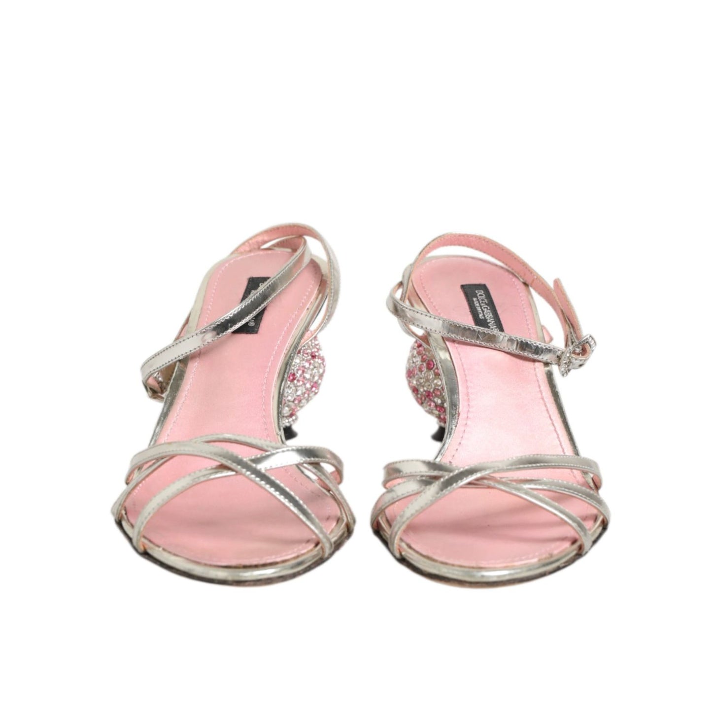 Dolce & Gabbana Pink Embellished Leather Ball-Heel Sandals Shoes Dolce & Gabbana