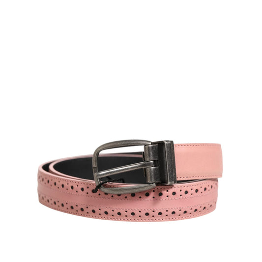 Dolce & Gabbana Pink Leather Perforated Detailing Buckle Belt Dolce & Gabbana
