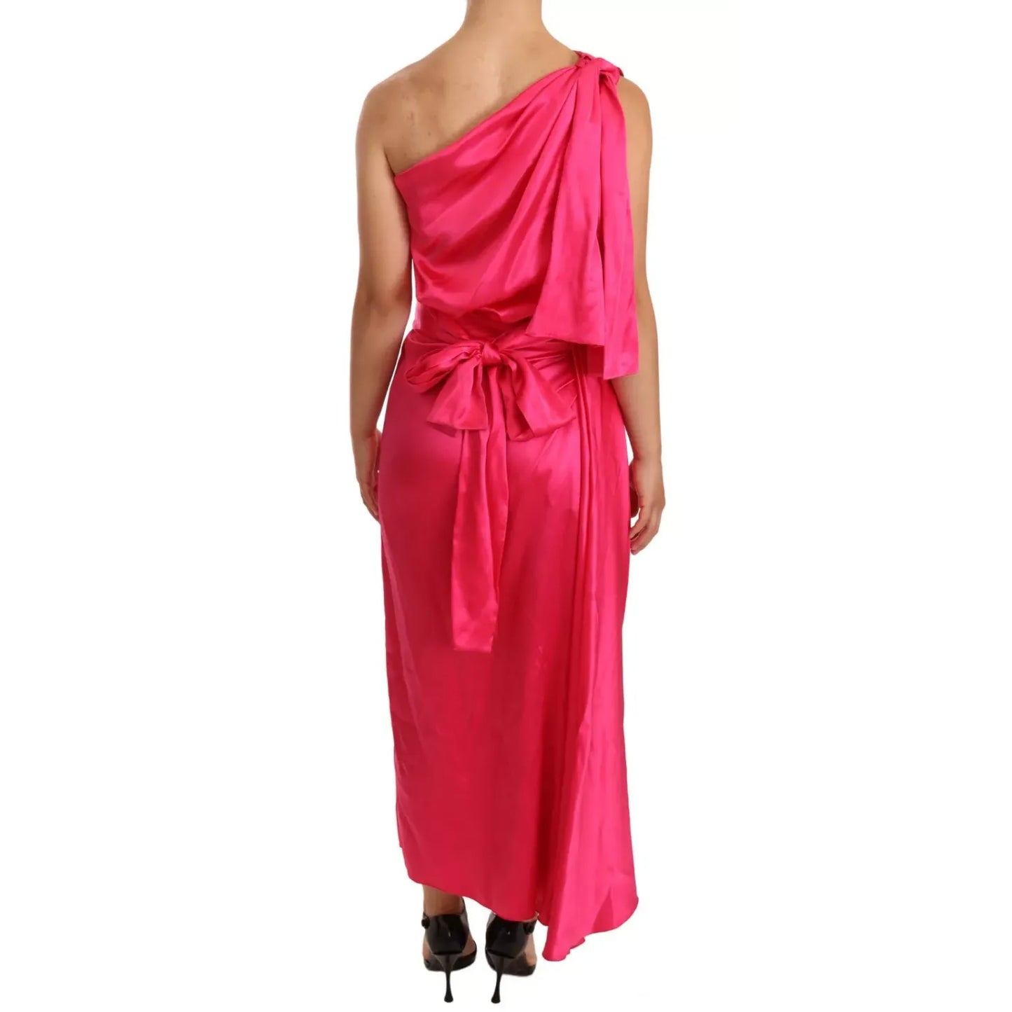 Dolce & Gabbana Pink Sheath Silk Bow Open Shoulder Dress