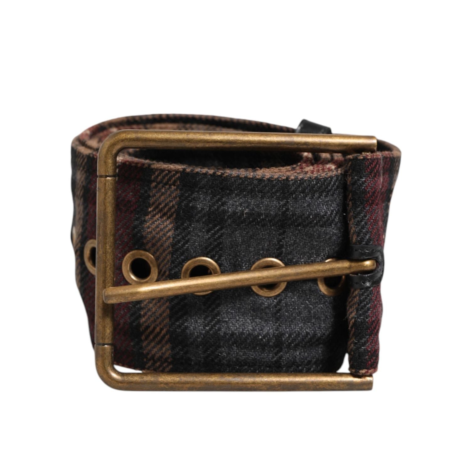 Dolce & Gabbana Plaid Fabric Logo Plate Brass Buckle Belt