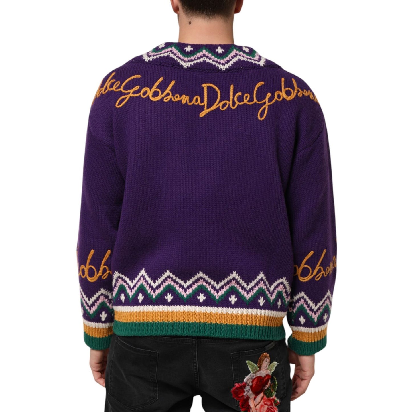 Dolce & Gabbana Purple Wool DG Logo Men Knit Pullover Sweater