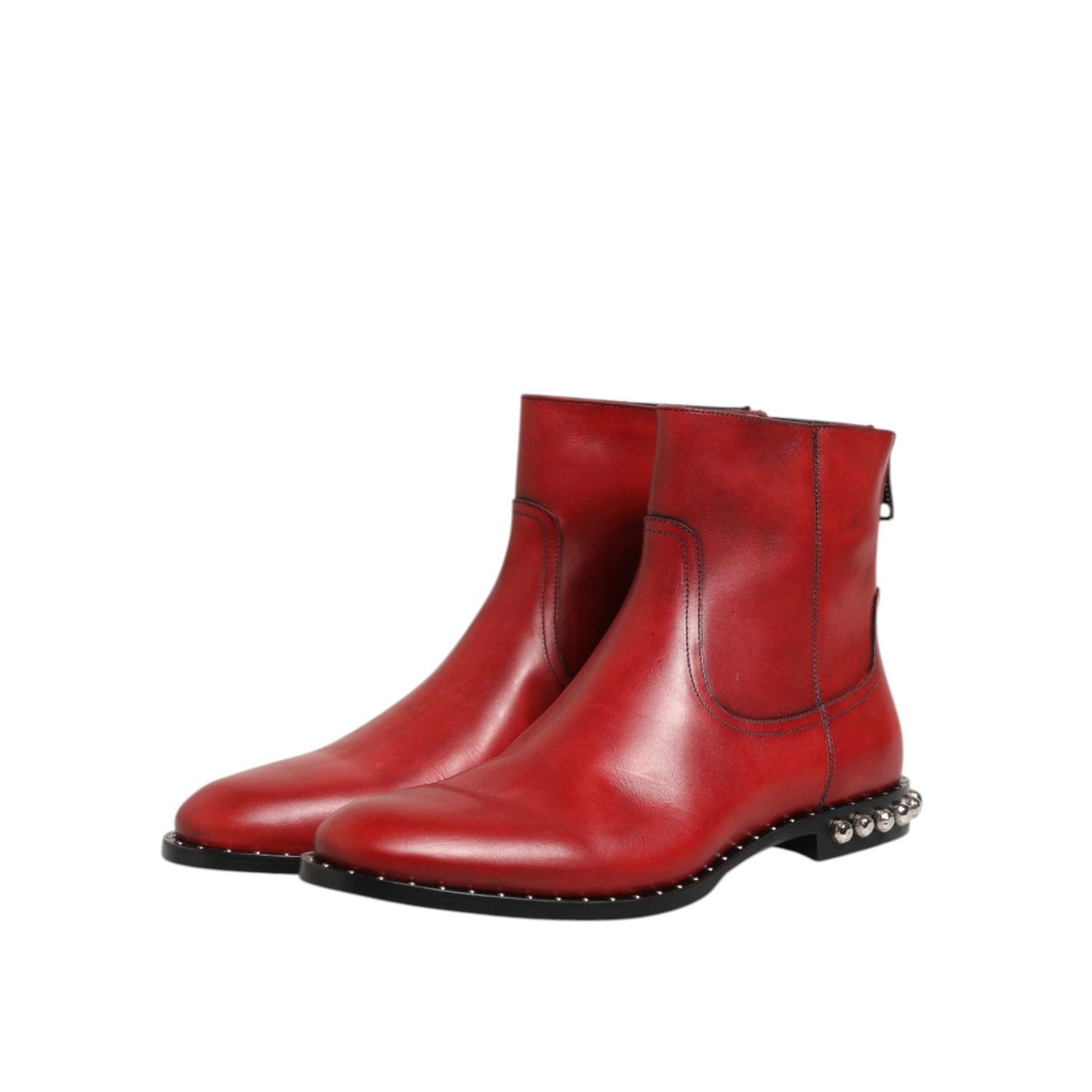 Dolce & Gabbana Red Studded Chelsea Short Ankle Boots Shoes