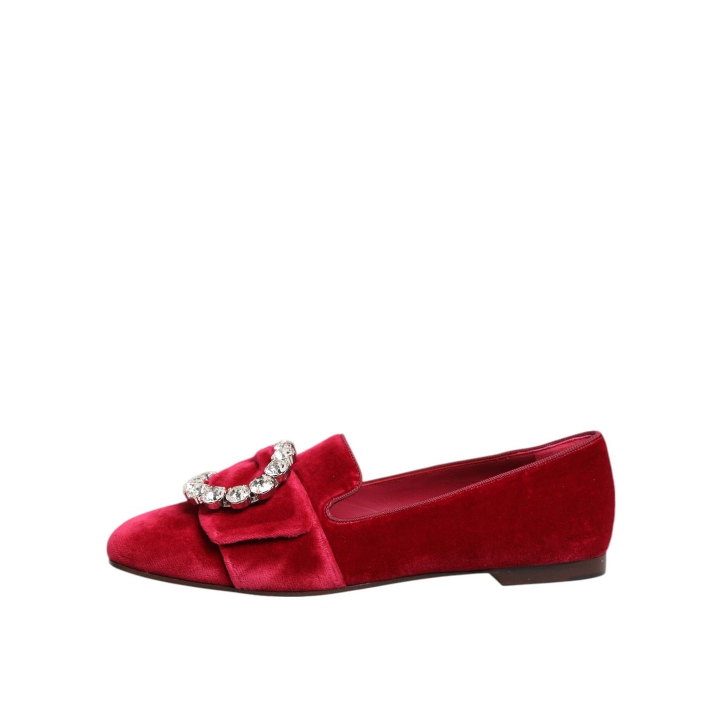 Dolce & Gabbana Red Velvet Crystal Buckle Loafers Flats Shoes