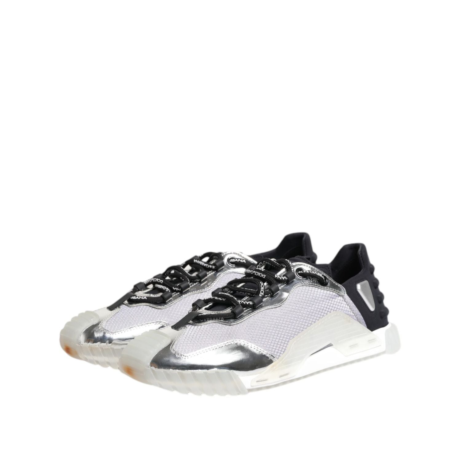 Dolce & Gabbana Silver Black Nylon NS1 Low Top Sneakers Shoes