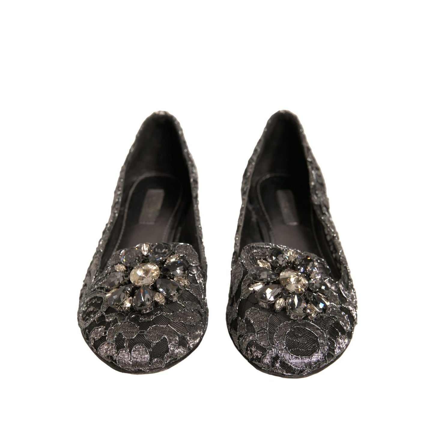 Dolce & Gabbana Silver Crystal Loafer Lace Ballet Flats Shoes