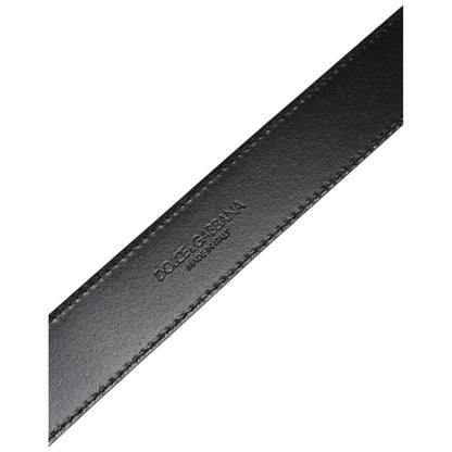 Dolce & Gabbana Silver Leather Classic Metal Logo Buckle Belt