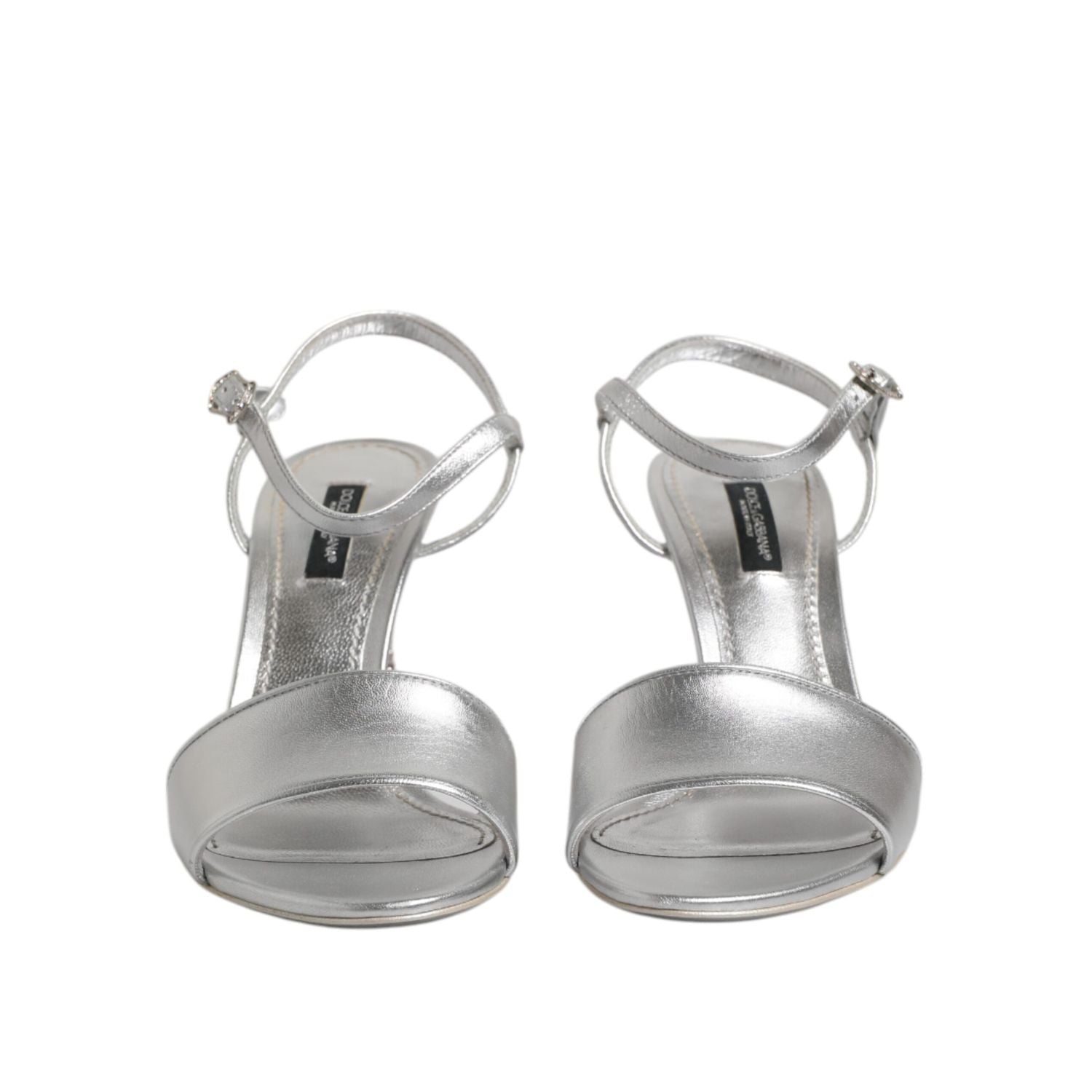 Dolce & Gabbana Silver Leather DG Heels Keira Sandals Shoes
