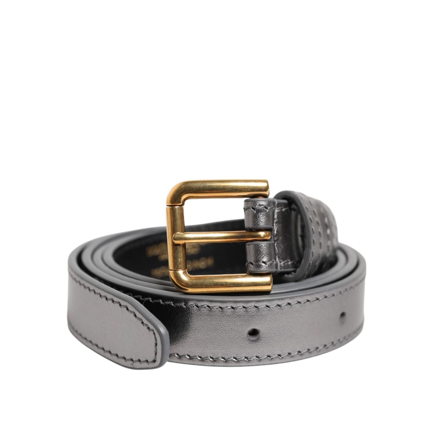 Dolce & Gabbana Silver Logo Engraved Metal Waist Buckle Belt