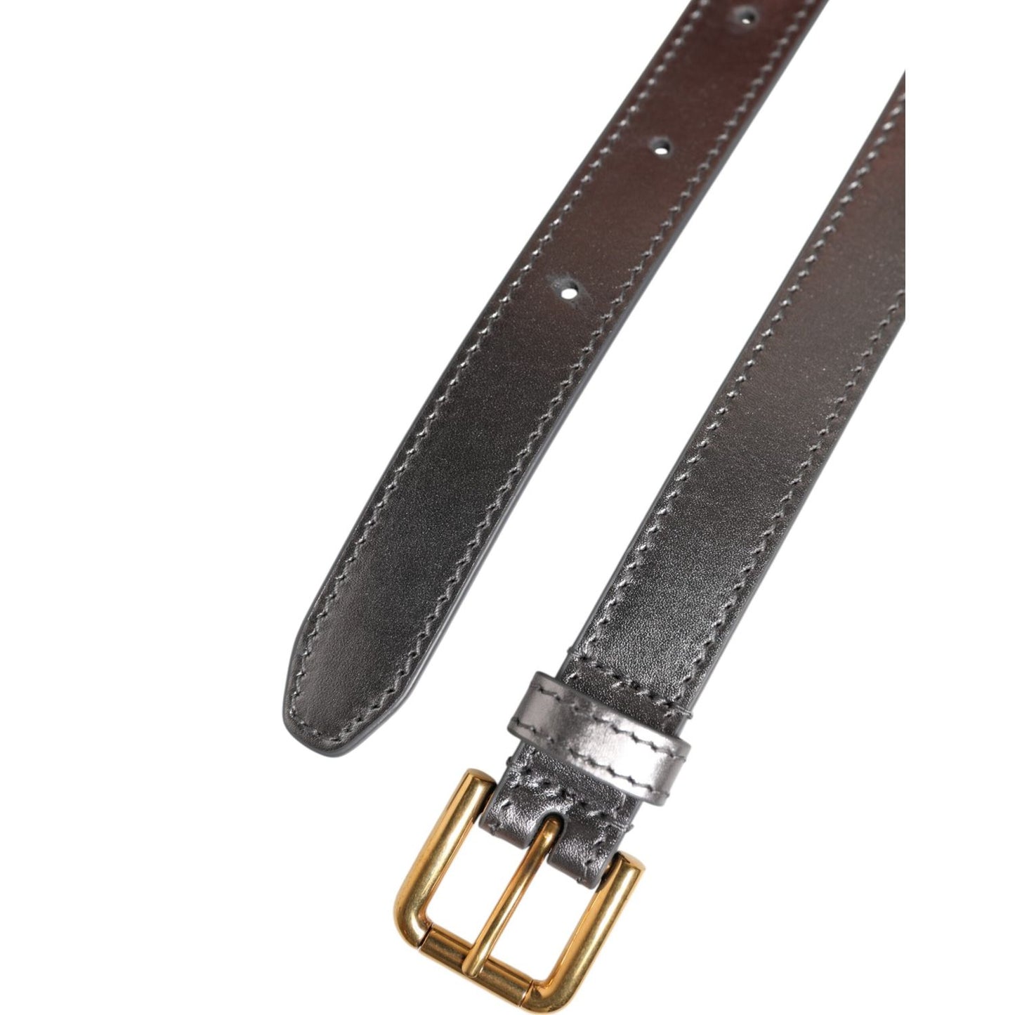 Dolce & Gabbana Silver Logo Engraved Metal Waist Buckle Belt