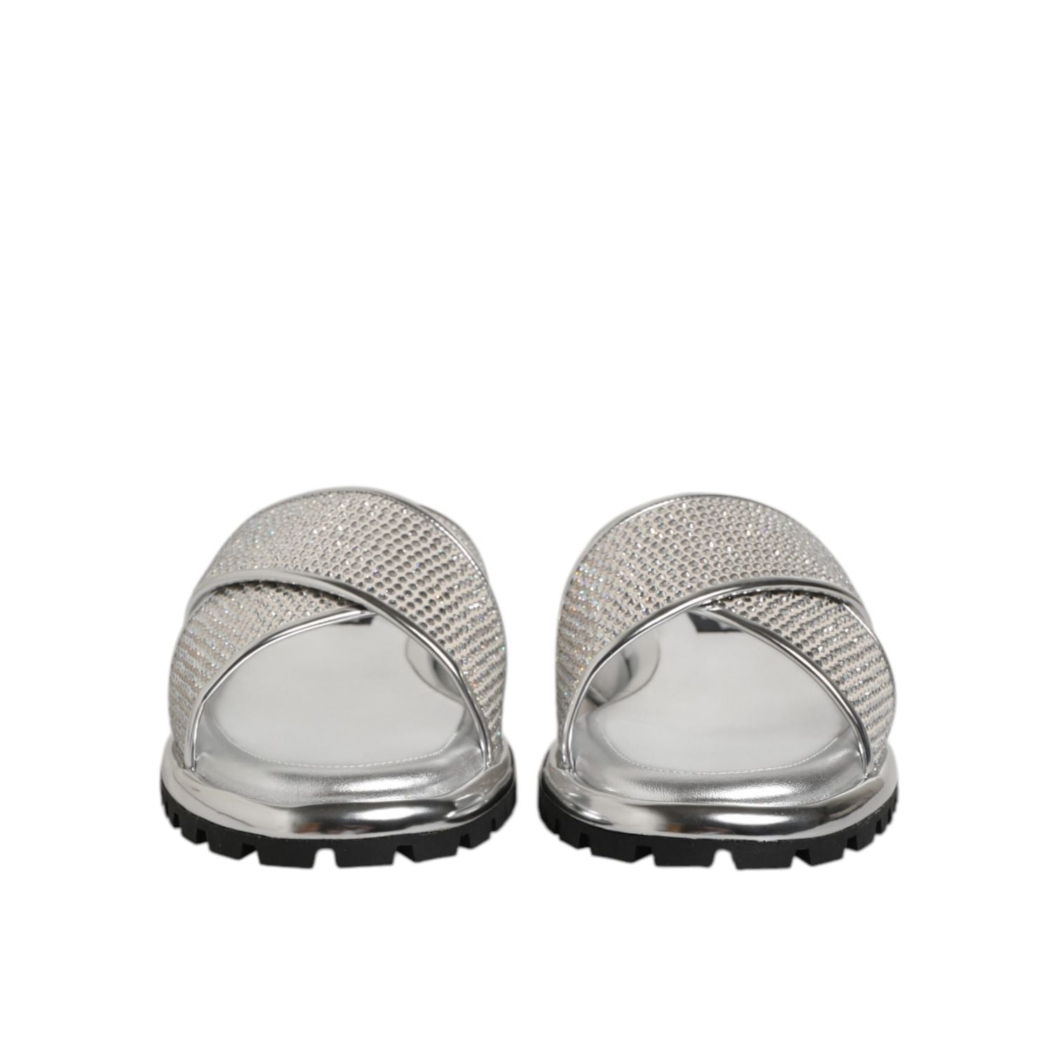 Dolce & Gabbana Silver Strass Slides Flats Slippers Shoes