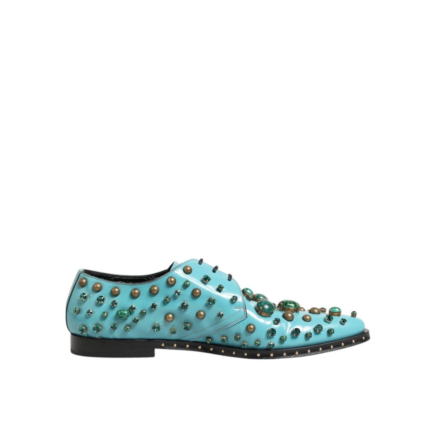 Dolce & Gabbana Turquoise Crystal Embellished Men Derby Shoes Dolce & Gabbana
