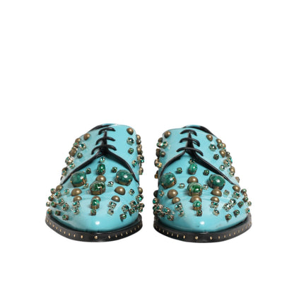 Dolce & Gabbana Turquoise Crystal Embellished Men Derby Shoes Dolce & Gabbana