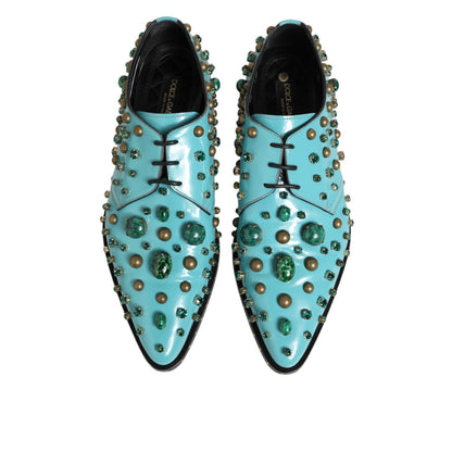 Dolce & Gabbana Turquoise Crystal Embellished Men Derby Shoes Dolce & Gabbana
