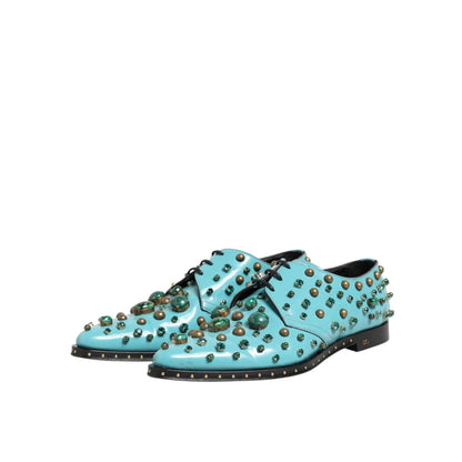 Dolce & Gabbana Turquoise Crystal Embellished Men Derby Shoes Dolce & Gabbana